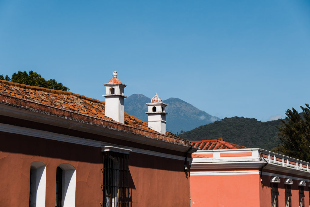 Colonial colors of traditional architecture in Antigua, Guatemala. 